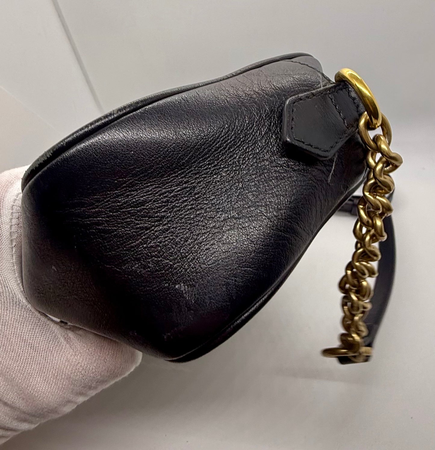 Gucci GG Marmont Small Camera Bag-Black Leather- Chevron Gold