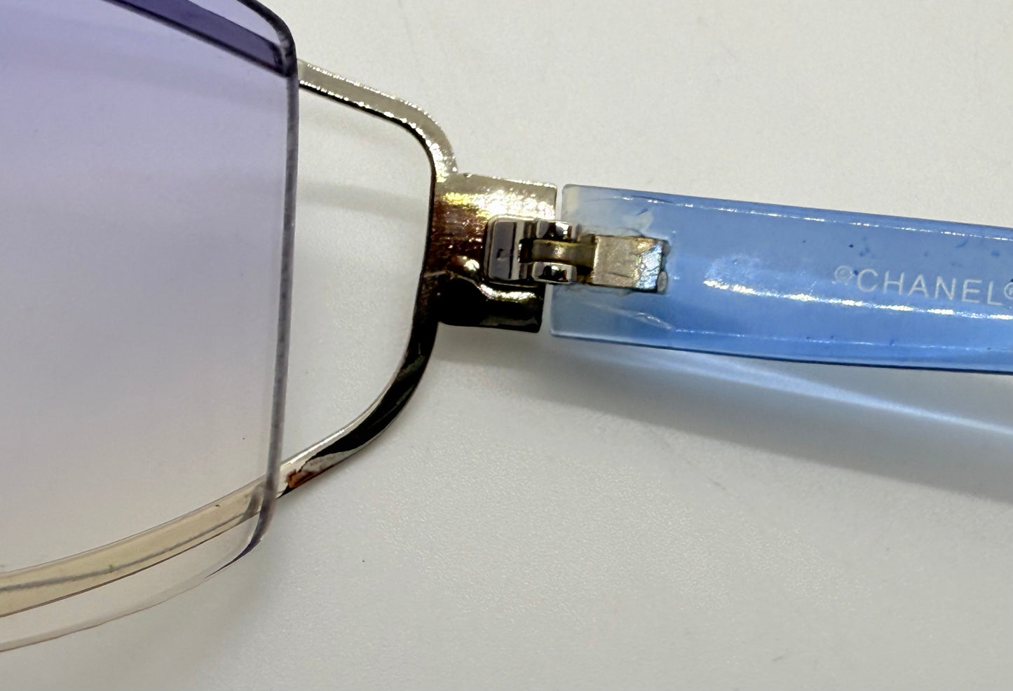 CHANEL 4034 Rimless Sunglasses Blue Temples Melanin Lenses-VINTAGE NOS