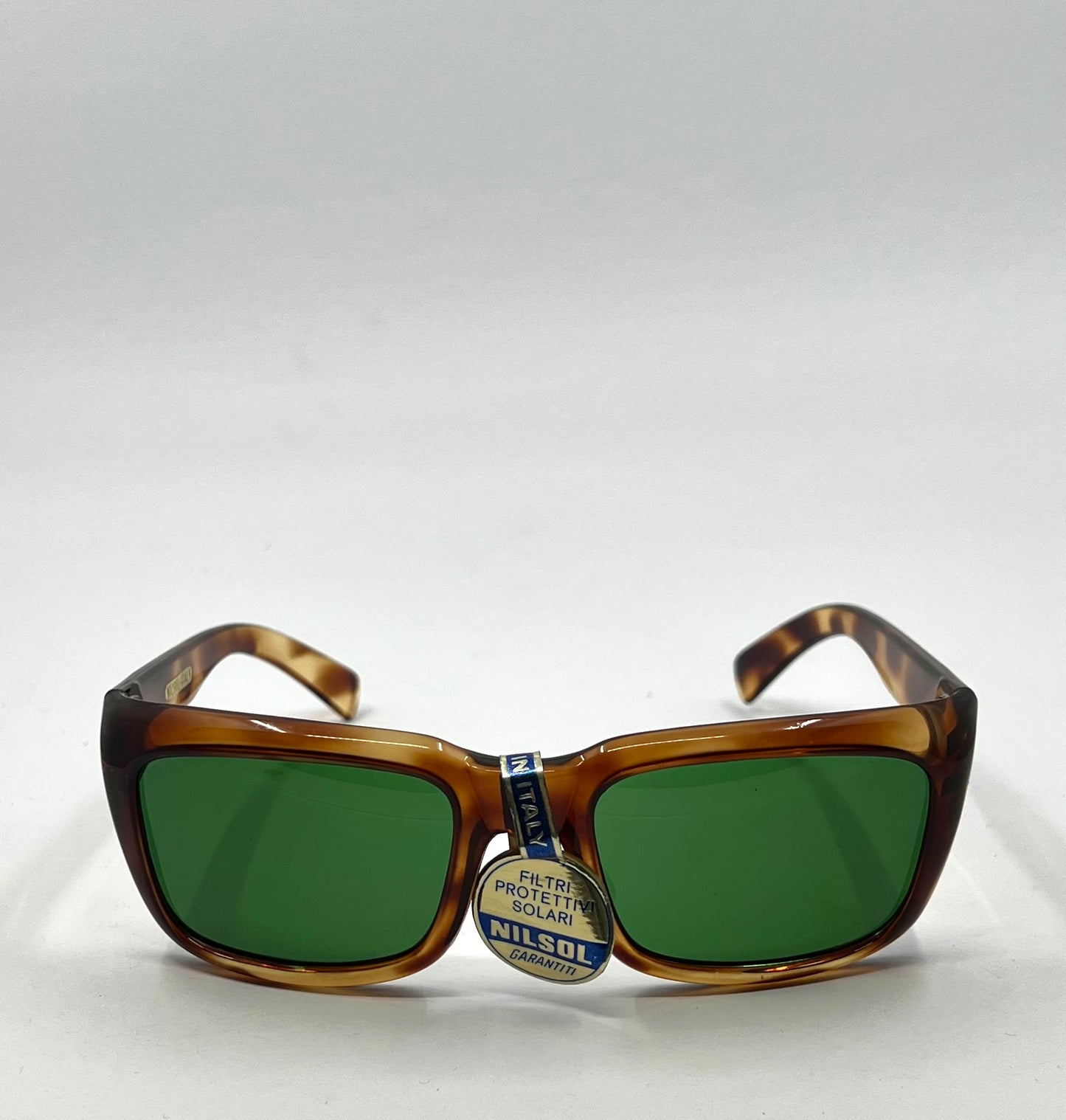 Nilsol Italy-Vintage Sunglasses-Tortoise Acetate W|Org. Green Lenses-Unworn