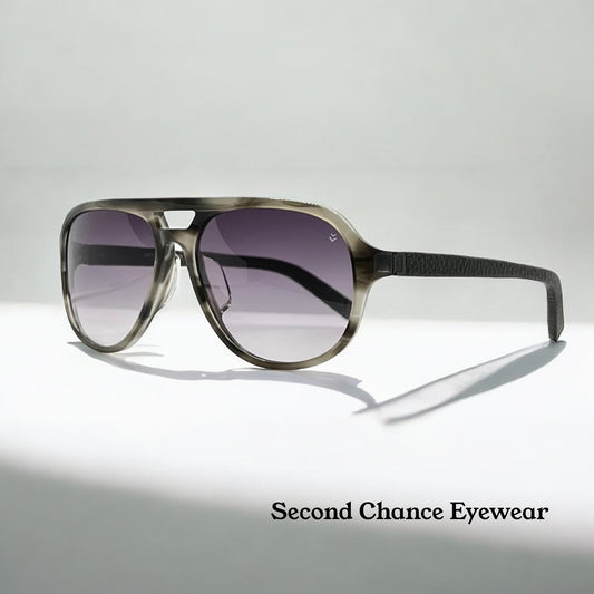 John Varvatos V760AF Grey Horn Sunglasses w/Black Leather Temples-Brand New-Discontinued Model-Full Kit