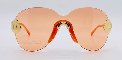 Vintage Christian Dior 2000 “John Galliano” Pink Shield Sunglasses – Y2K Iconic Gold-Tone Rimless Design