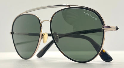 Tom Ford Curtis TF748 52N Gold Black Aviator Sunglasses-Green Lenses-59mm-NOS:UNWORN