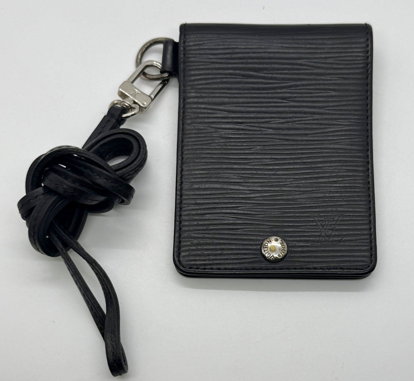 Louis Vuitton Epi Leather Card Holder with Lanyard – Black-Authentic