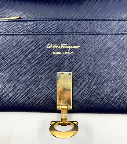 Salvatore Ferragamo Navy Saffiano Kisslock Long Wallet – Made in Italy