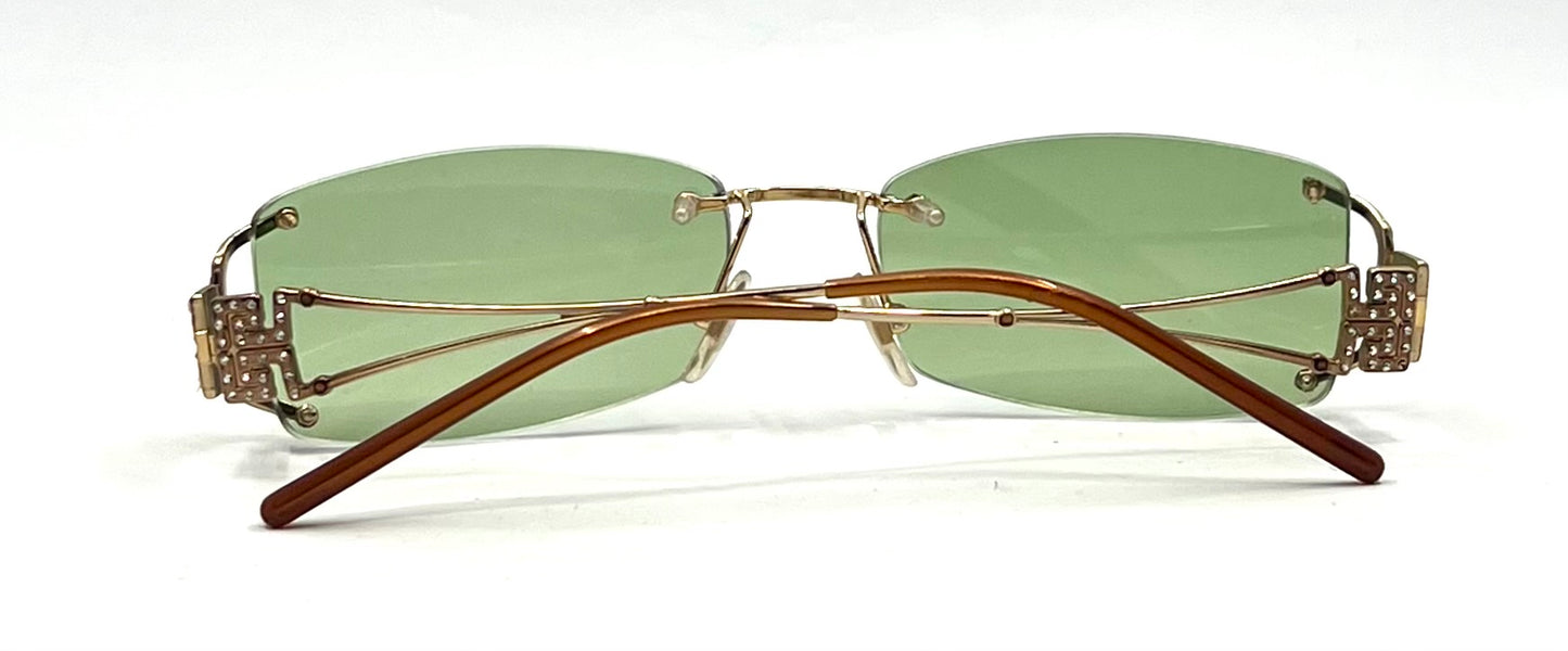 Versace MOD 1080-B Rimless Vintage Sunglasses-New Green Tinted Custom Lenses