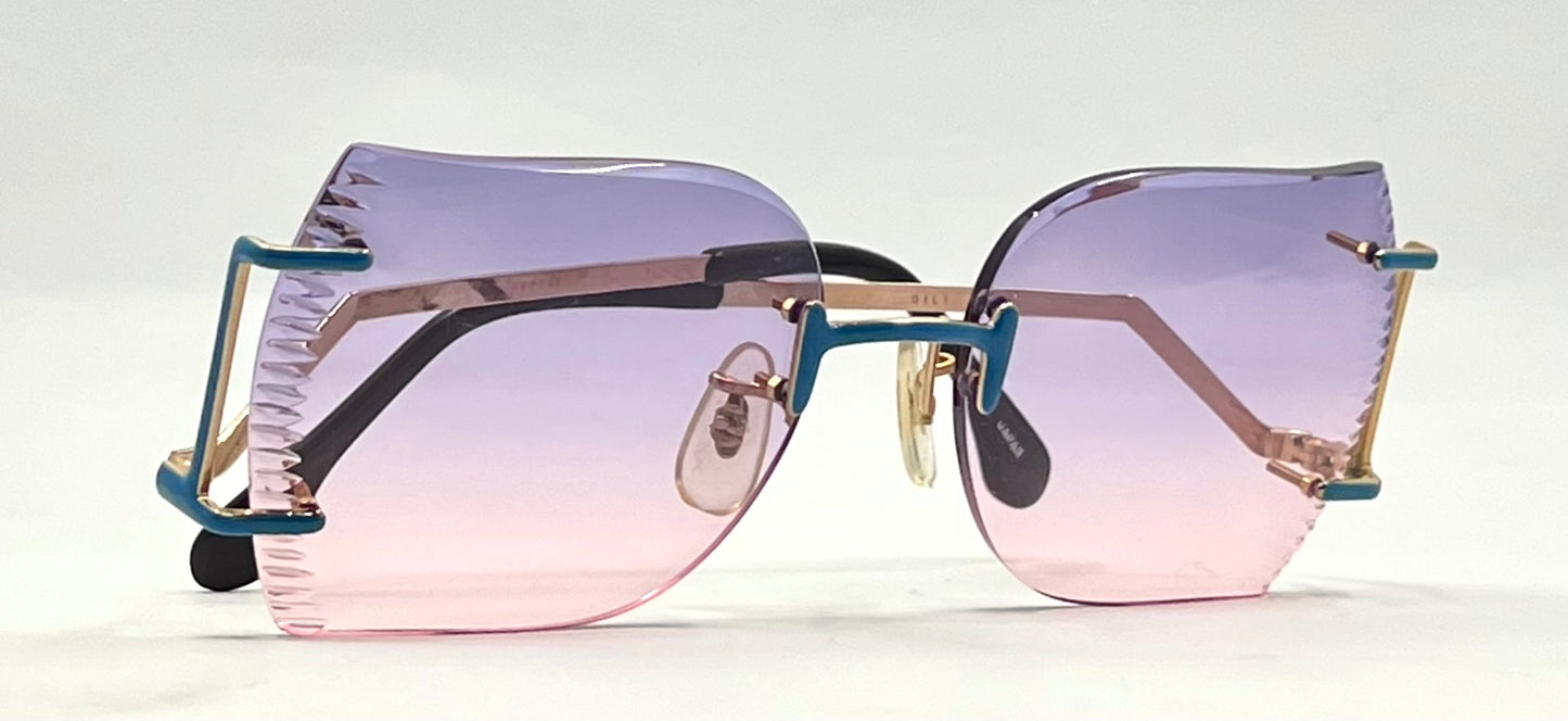 VOGUE GILT-Vintage Rimless Shield Sunglasses Faceted Edge Purple Pink Gradient NOS