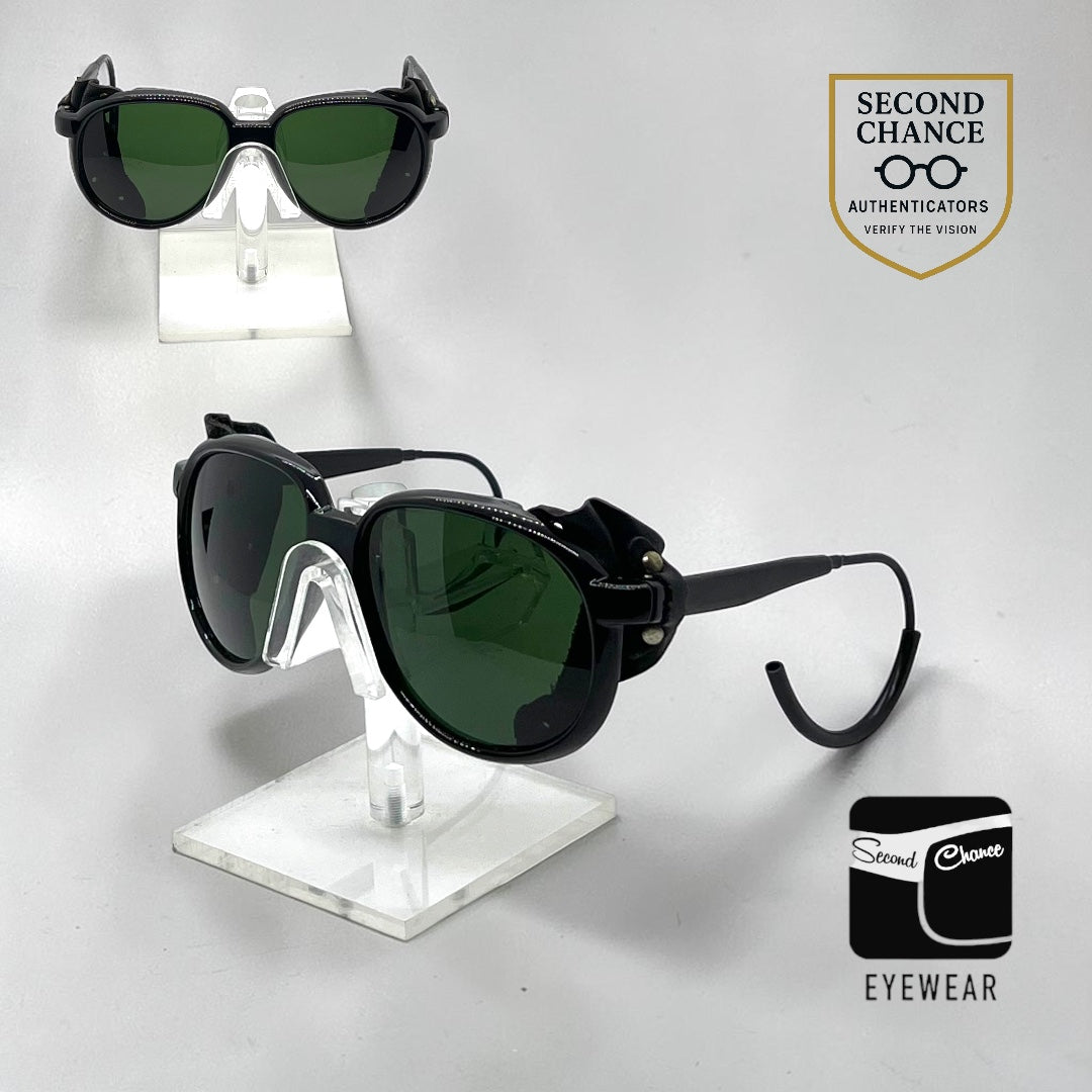 Japan Glacier Vintage Sunglasses-Deadstock Glass Lens Leather Side Shields