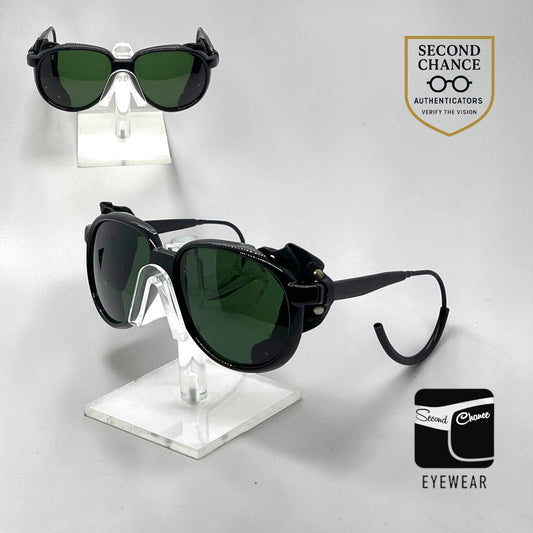 Japan Glacier Vintage Sunglasses-Deadstock Glass Lens Leather Side Shields