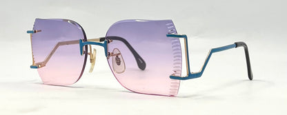 VOGUE GILT-Vintage Rimless Shield Sunglasses Faceted Edge Purple Pink Gradient NOS