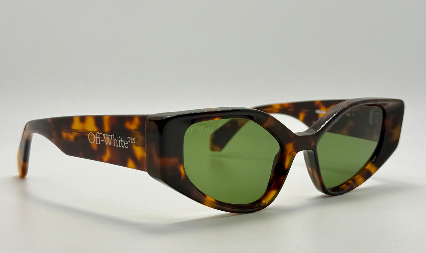 Brand New Off-White™ OERI063 6055 Sunglasses – Tortoise Frame with Green Lenses