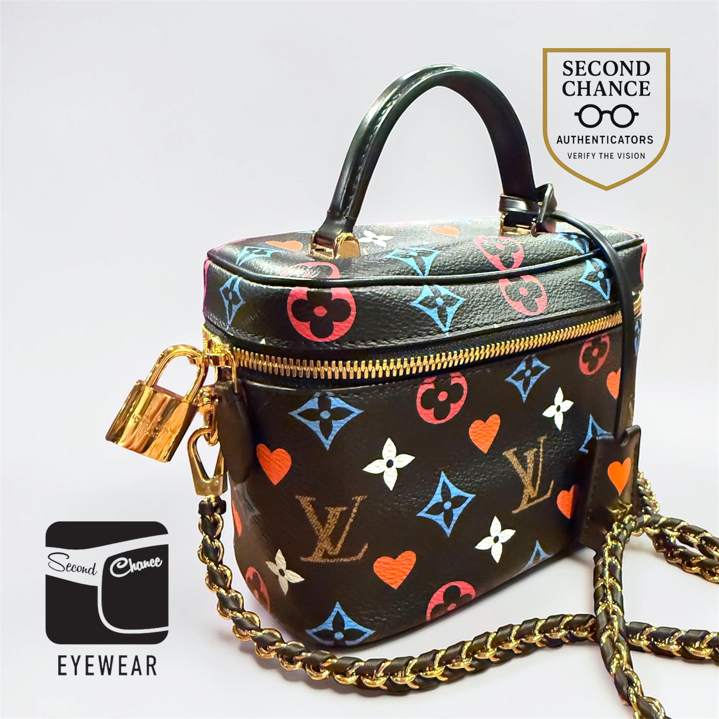 Louis Vuitton - Game On Vanity PM Black Multicolor Hearts Chain Bag Lock LV