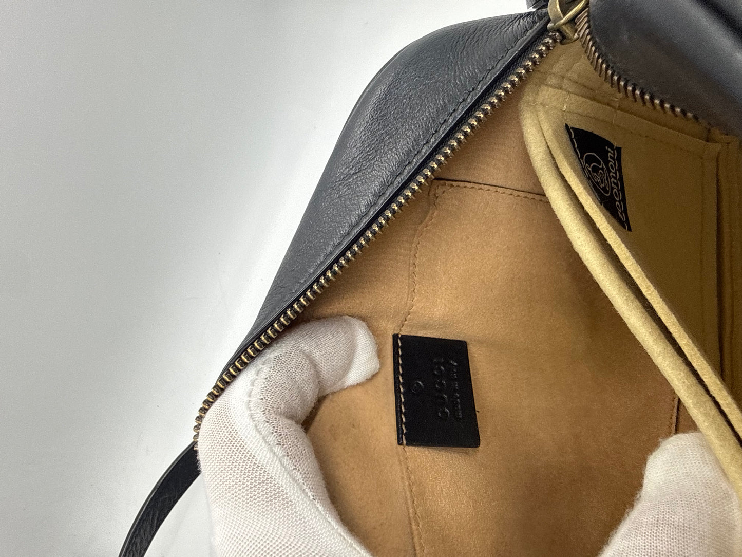 Gucci GG Marmont Small Camera Bag-Black Leather- Chevron Gold