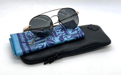 Chrome Hearts Bubba-A Black Gold Titanium ZEISS Aviator Sunglasses Case Cloth Japan