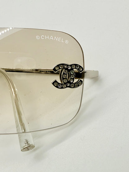CHANEL 4017-D Silver Rimless Sunglasses Swarovski CC Logo Deadstock