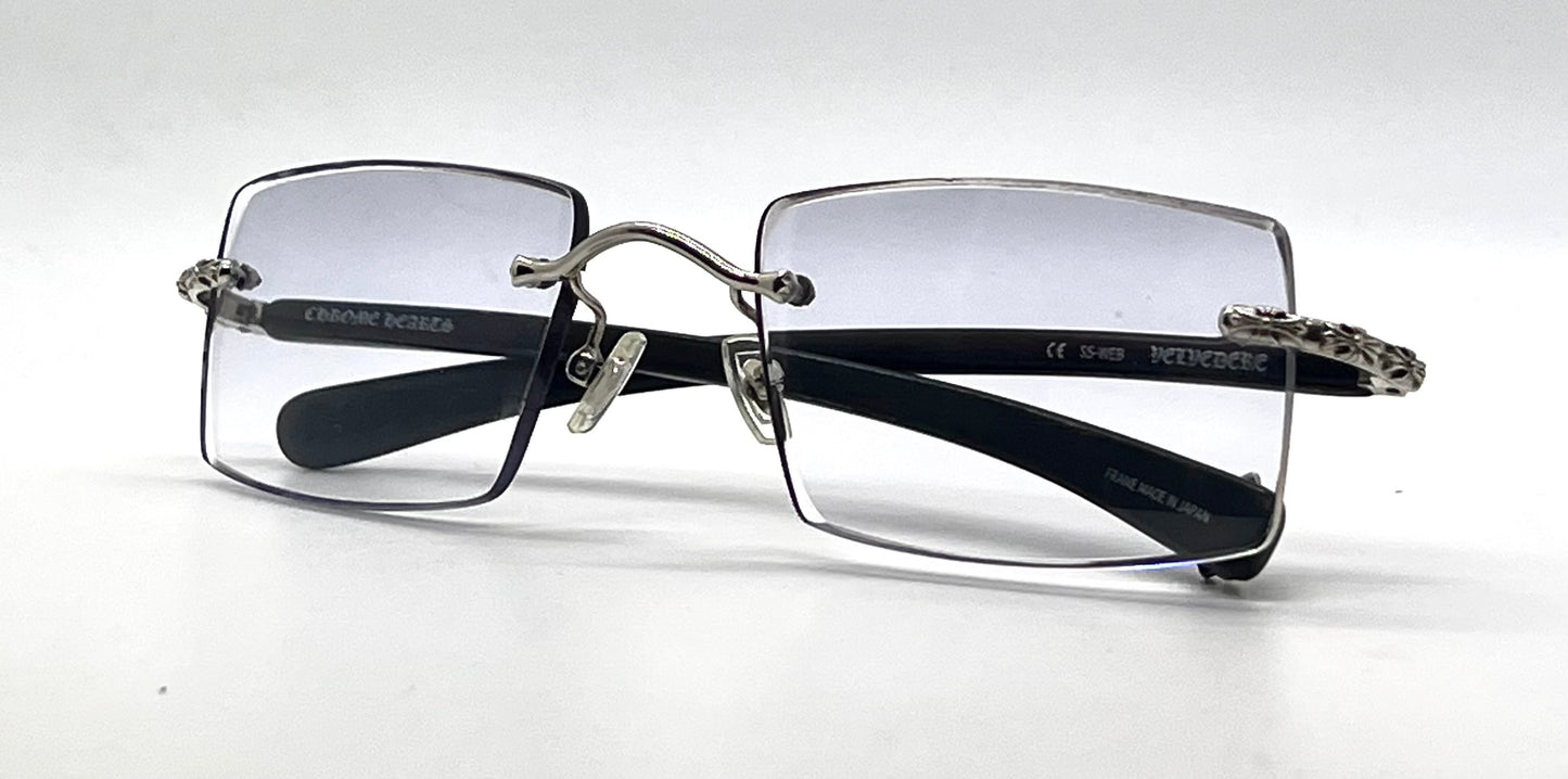 Chrome Hearts VELVEDERE SS-WEB-Vintage Rimless Wood Temple-New Custon Blue Zero Lenses