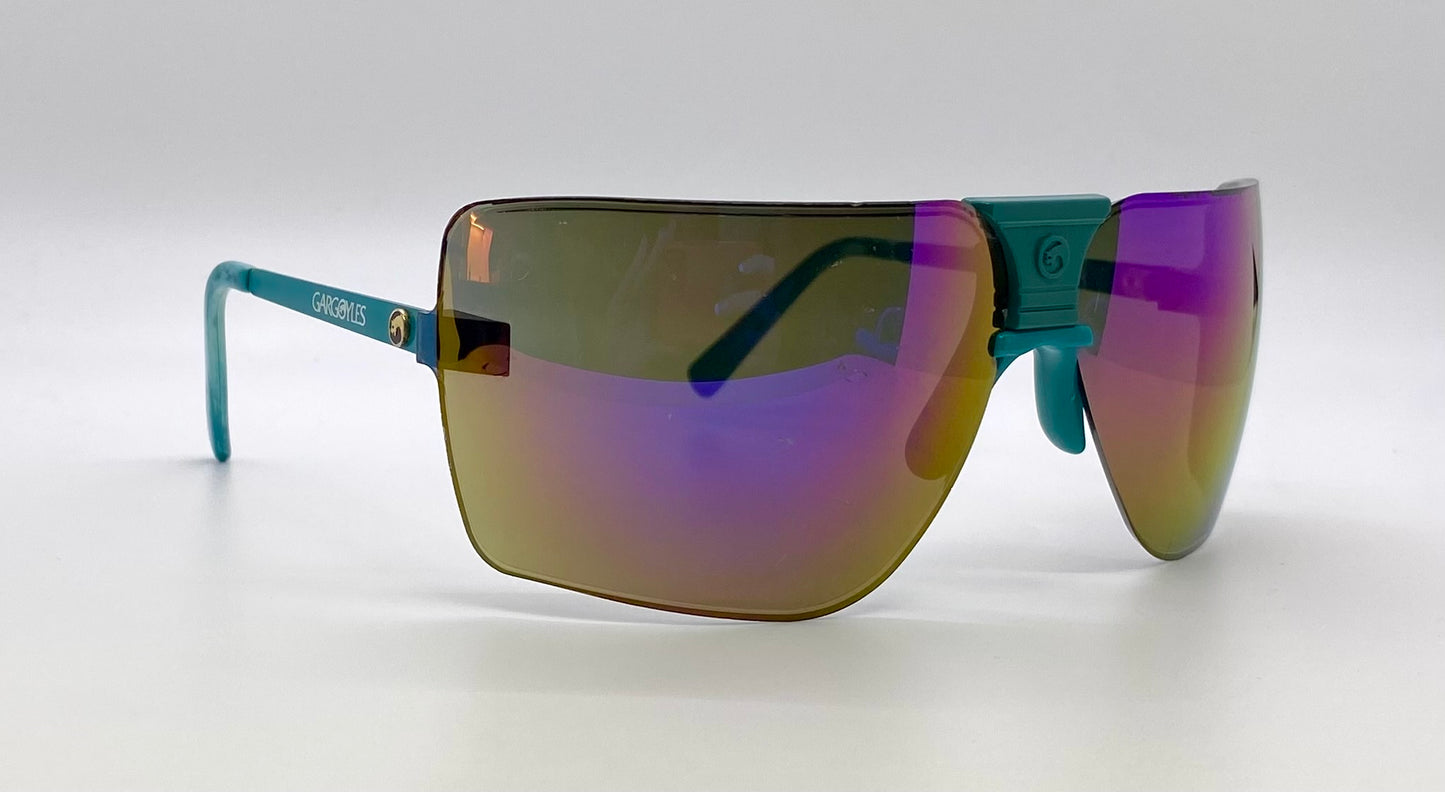 Rare Vintage GARGOYLES-Second Generation Sunglasses w/ Turquoise Nose Piece & Multi-Color Gold Mirrored Lenses