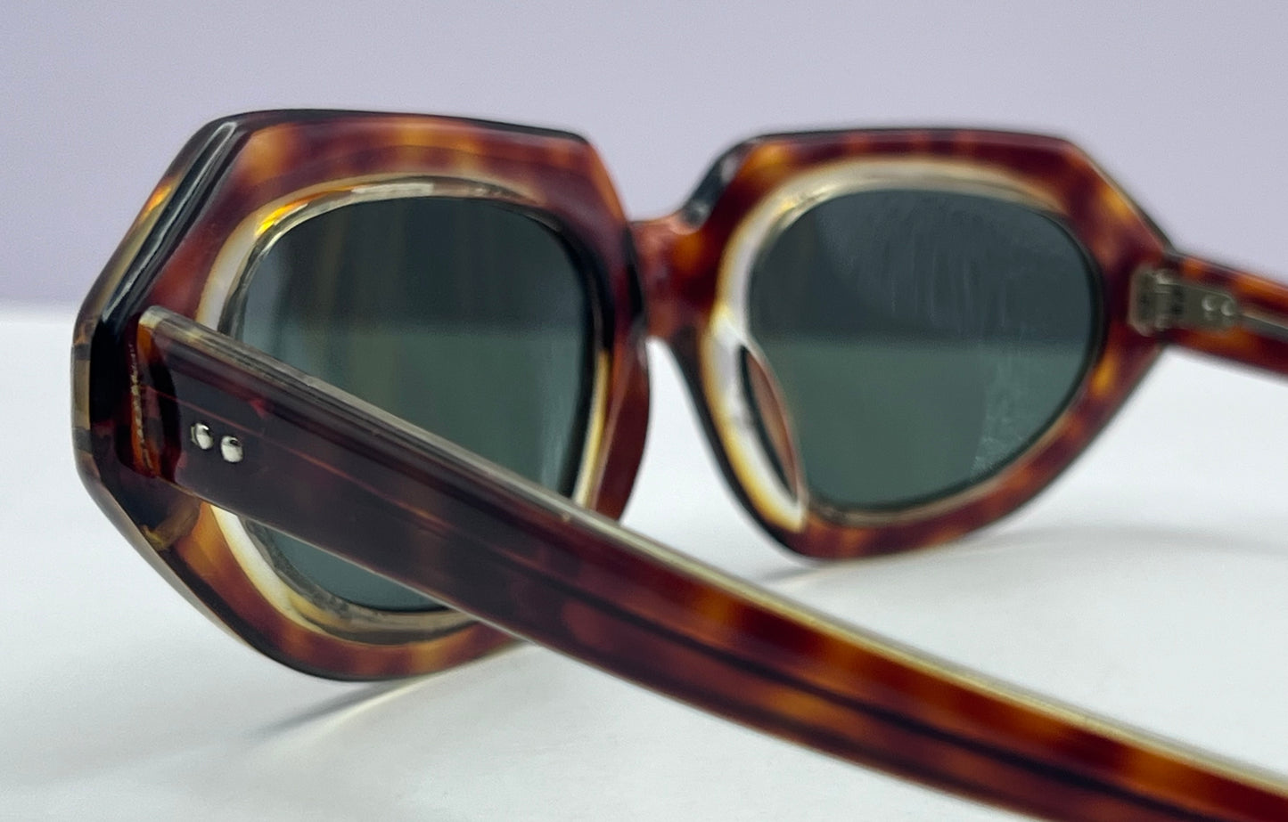 Vintage Mid Century NOS Sunglasses-Translucent Tortoise w/Paddle Arms-Made in France