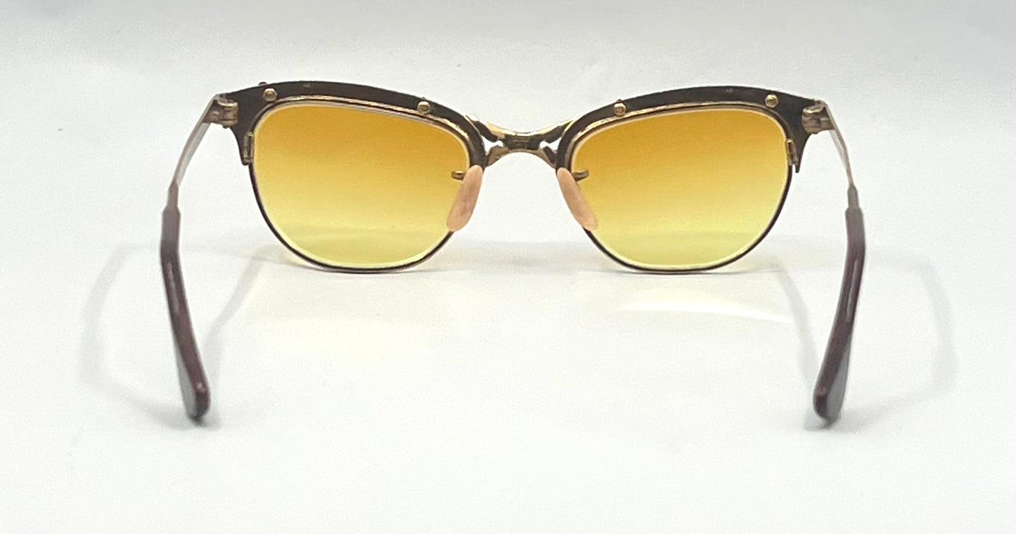 Gaspari 12K Gold Filled Browline Vintage Sunglasses-New Custom Lenses