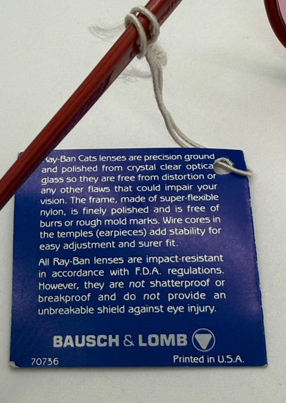 Ray-Ban CATS 1000 Red 1980s-B&L Changeable Rose Lenses-Vintage-France-UNWORN