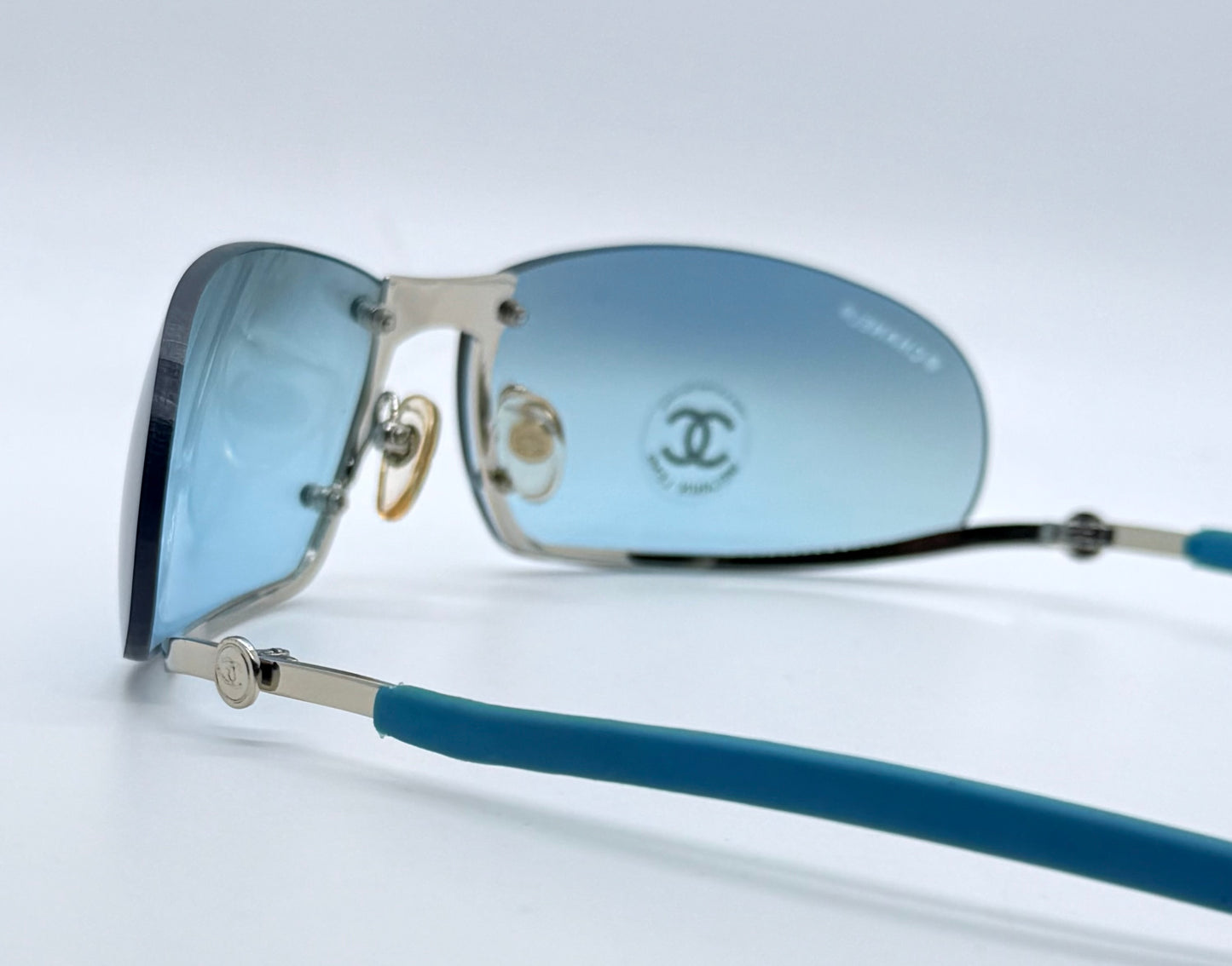 CHANEL C232-7H Rimless Shield Sunglasses Turquoise Melanin Lens-Deadstock