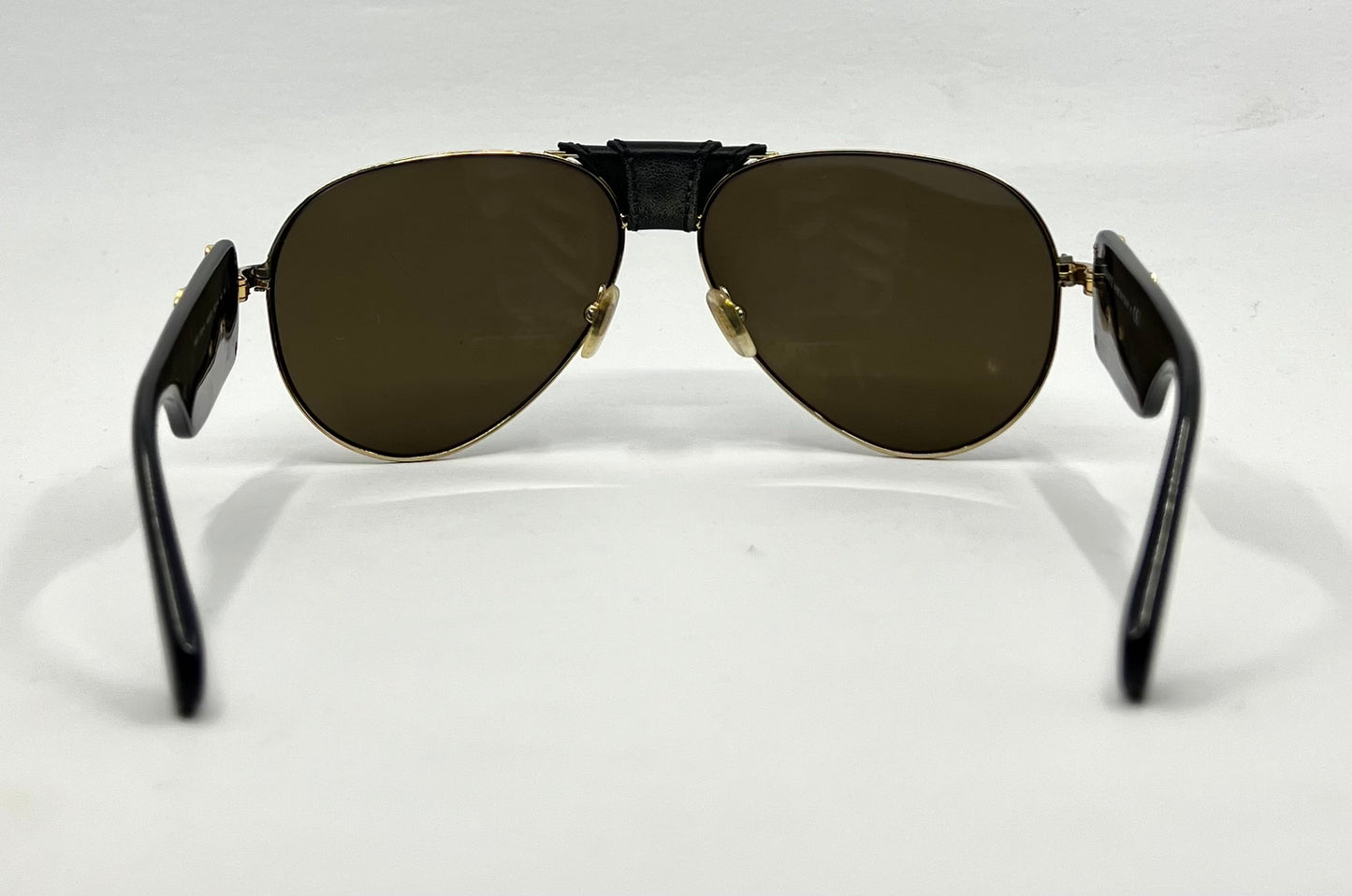 Versace VE2150Q Medusa Leather Bridge Gold Aviator Sunglasses-Unworn-Full Kit