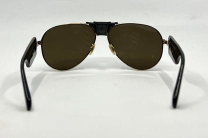 Versace VE2150Q Medusa Leather Bridge Gold Aviator Sunglasses-Unworn-Full Kit