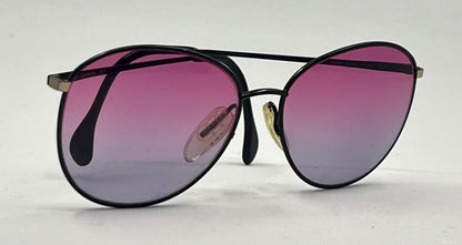 Zeiss Round Black Metal Vintage Sunglasses w/New Purple Fade Custom Lenses-56mm