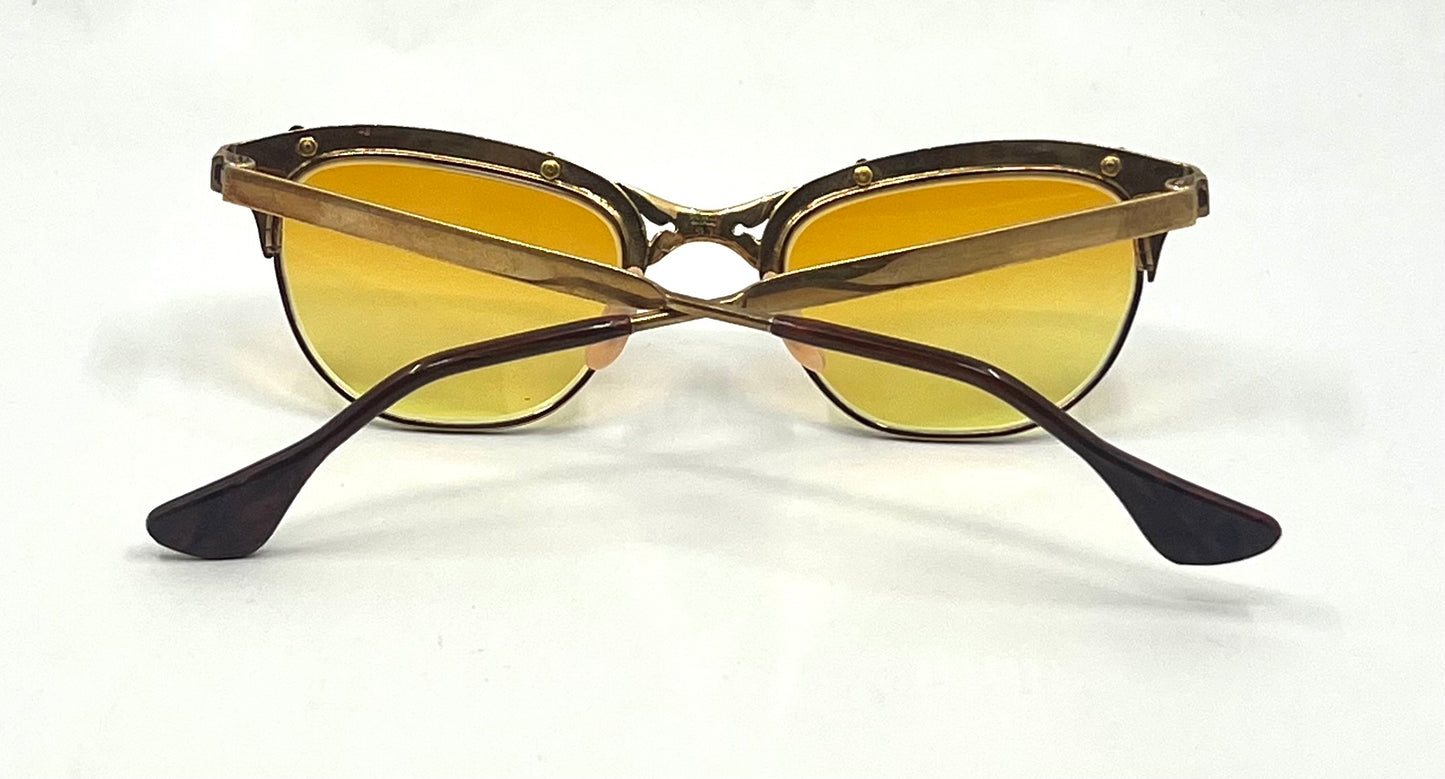 Gaspari 12K Gold Filled Browline Vintage Sunglasses-New Custom Lenses