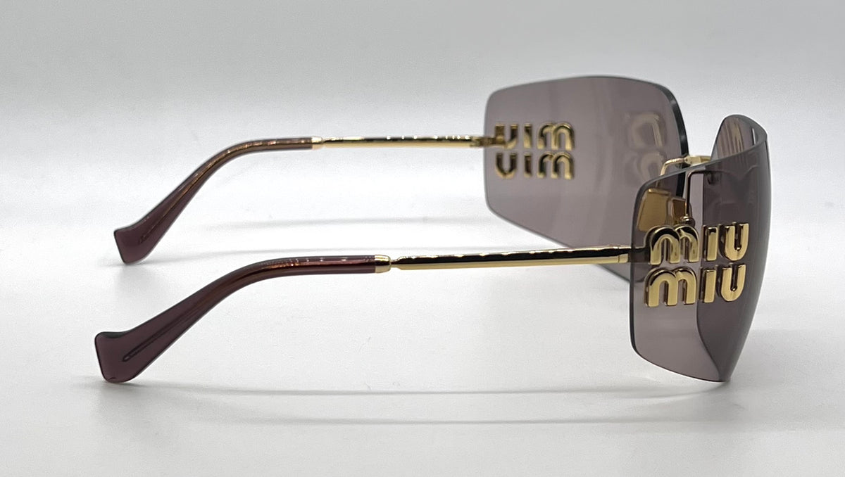 Miu Miu Aube MU 54YS-Gold Mauve Rimless Sunglasses-Unworn-Full Kit-Italy