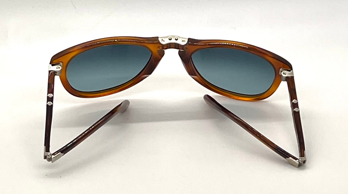 Persol 714SM Steve McQueen Light Havana Blue Sunglasses Unworn Case Made Italy