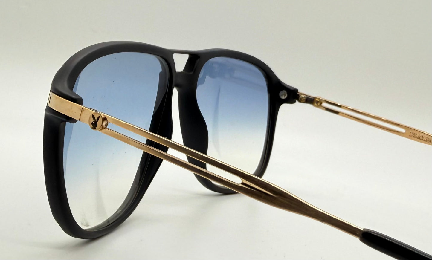 Vintage Playboy 4627 90 Sunglasses - Black & Gold - Blue Gradient Lenses-Austria