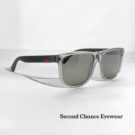 Brand New Gucci GG0010S 004 Polarized Sunglasses – Translucent Grey & Black Temples – Full Kit