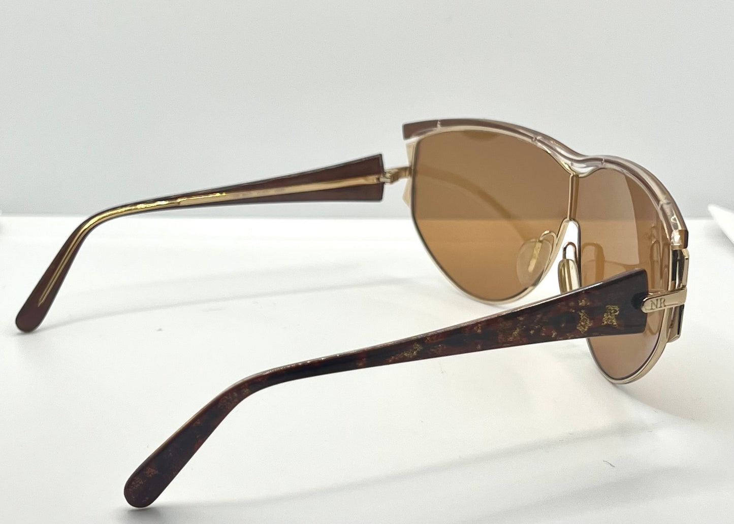 NINA RICCI NR3017 C.321 0166 Vintage Shield Sunglasses-Gold/Brown-Deadstock