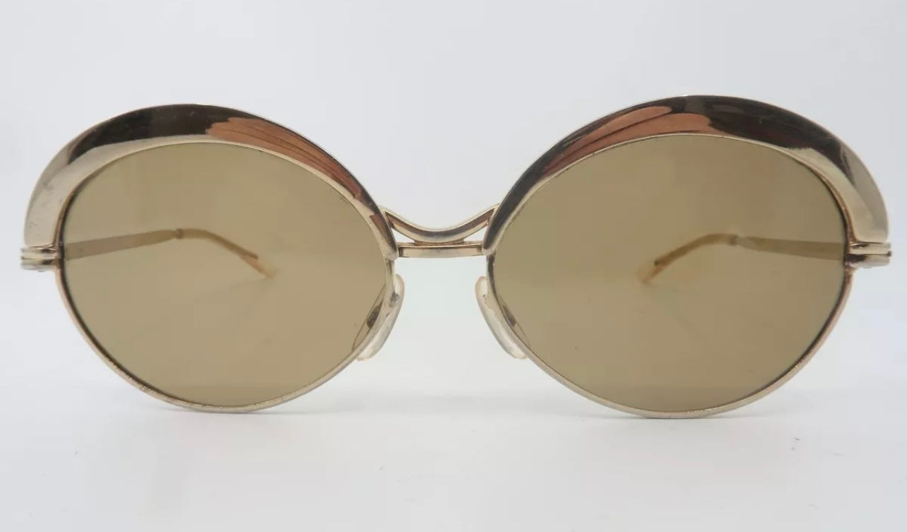 Vintage 60s Gold/Metal Sunglasses-Made In France-Amazing Condition-Unique & Cool