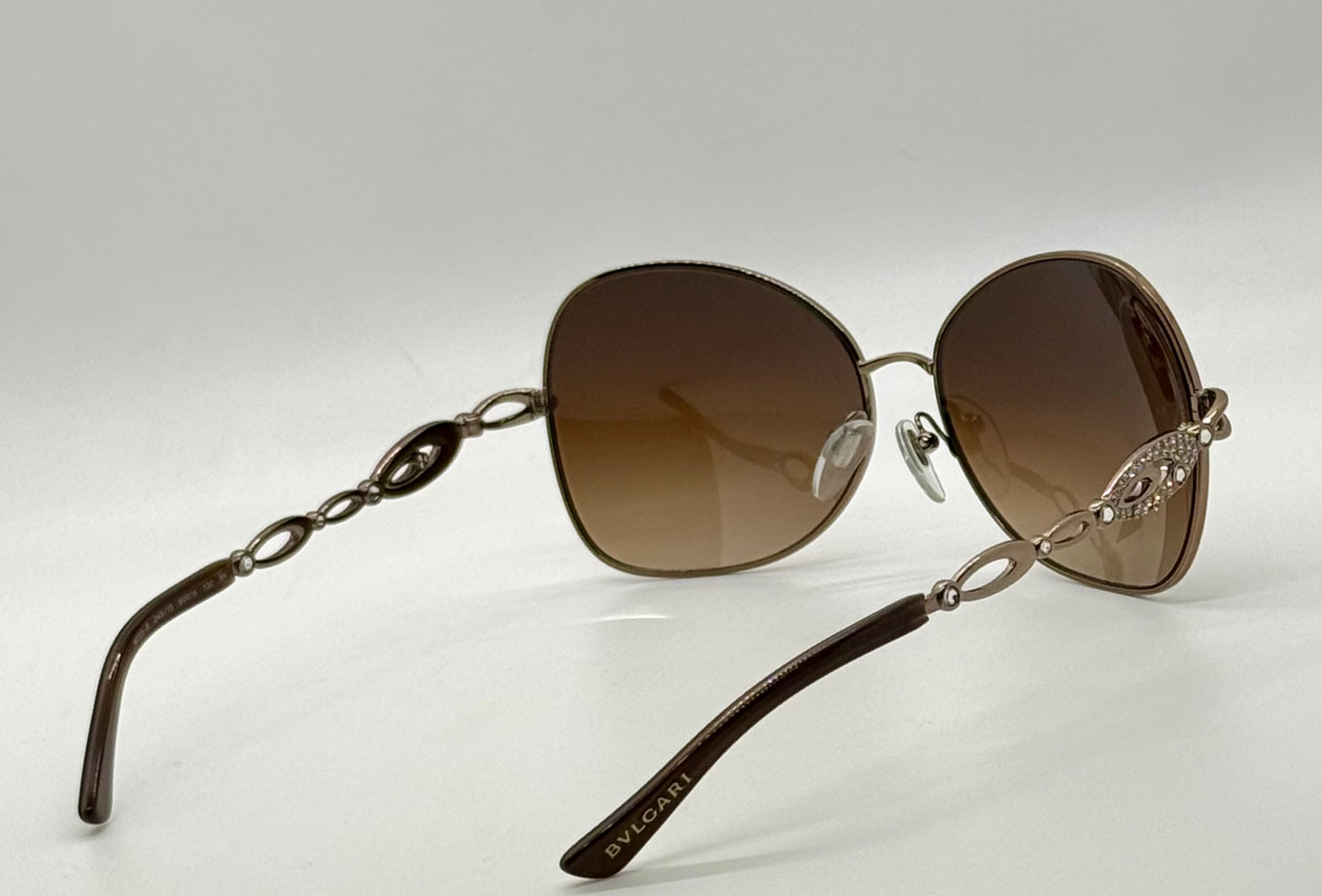 BVLGARI 6025-B Sunglasses-Crystal Temple-Brown Gradient Lenses-Unworn-Italy-60mm