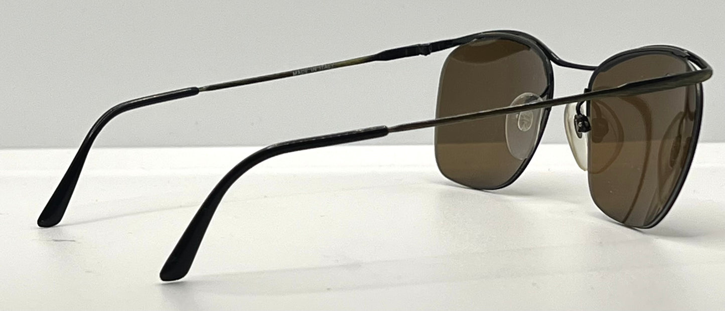Metalflex LG Vintage Sunglasses-Half Rim Wire Frame-Brown Lenses-Italy-55mm