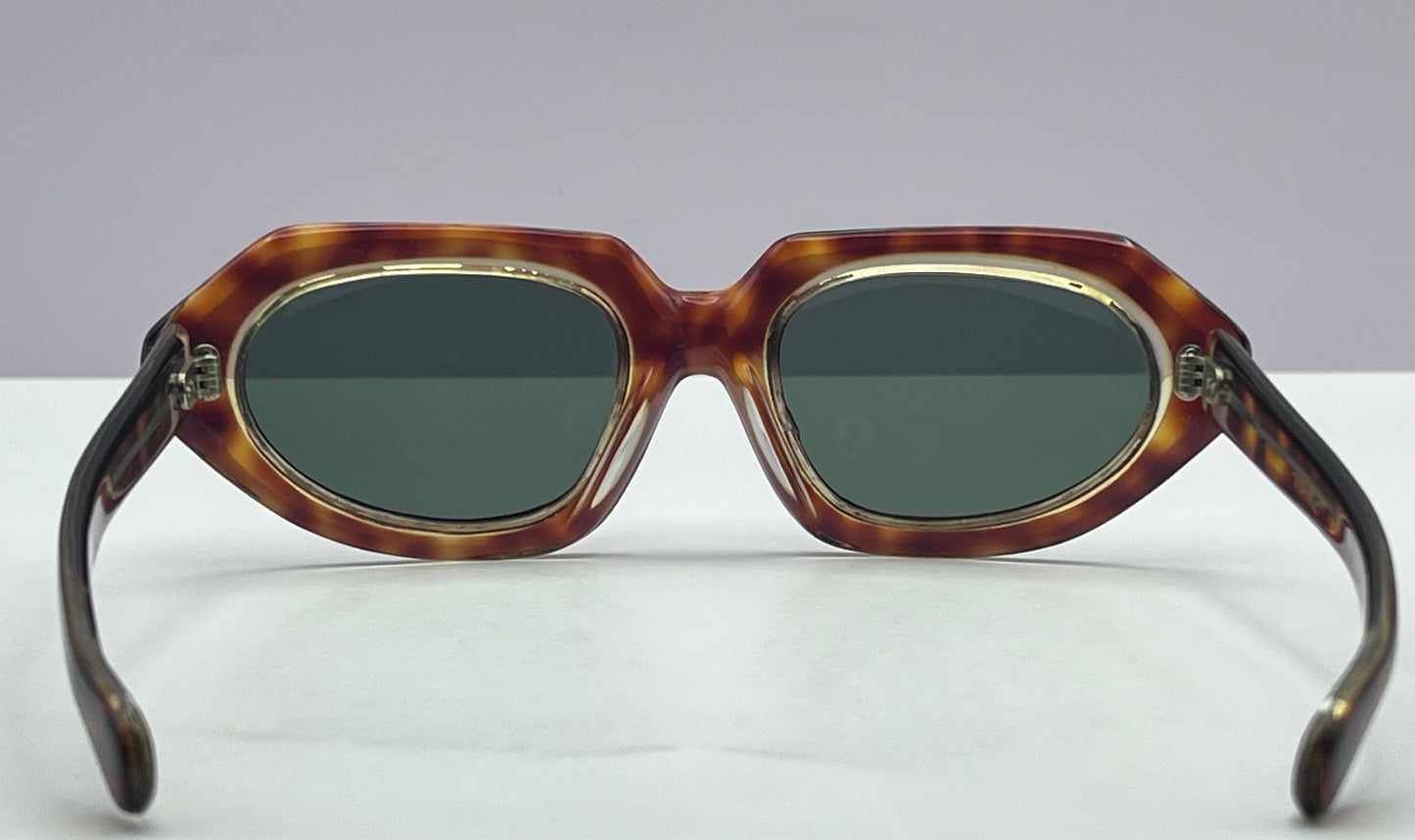 Vintage Mid Century NOS Sunglasses-Translucent Tortoise w/Paddle Arms-Made in France