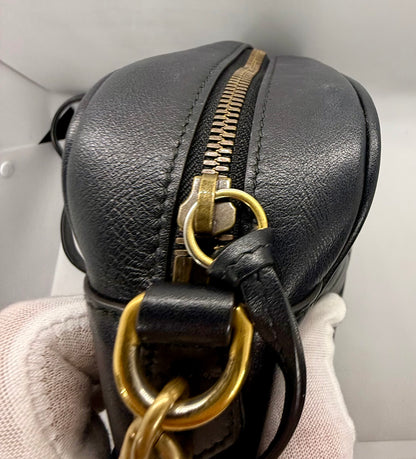 Gucci GG Marmont Small Camera Bag-Black Leather- Chevron Gold