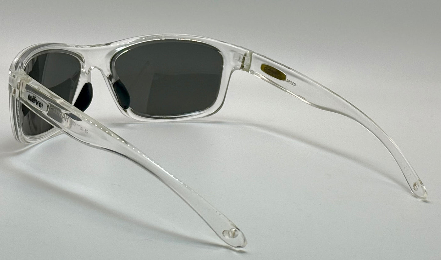 Vintage Revo HARNESS Polarized Sunglasses-Crystal Clear Frame w/New Dark Grey Polarized Lenses