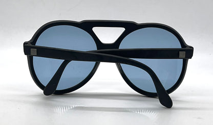 Pierre Cardin C842-VINTAGE Space Age Black Round Blue Lens Sunglasses-Unworn/NOS