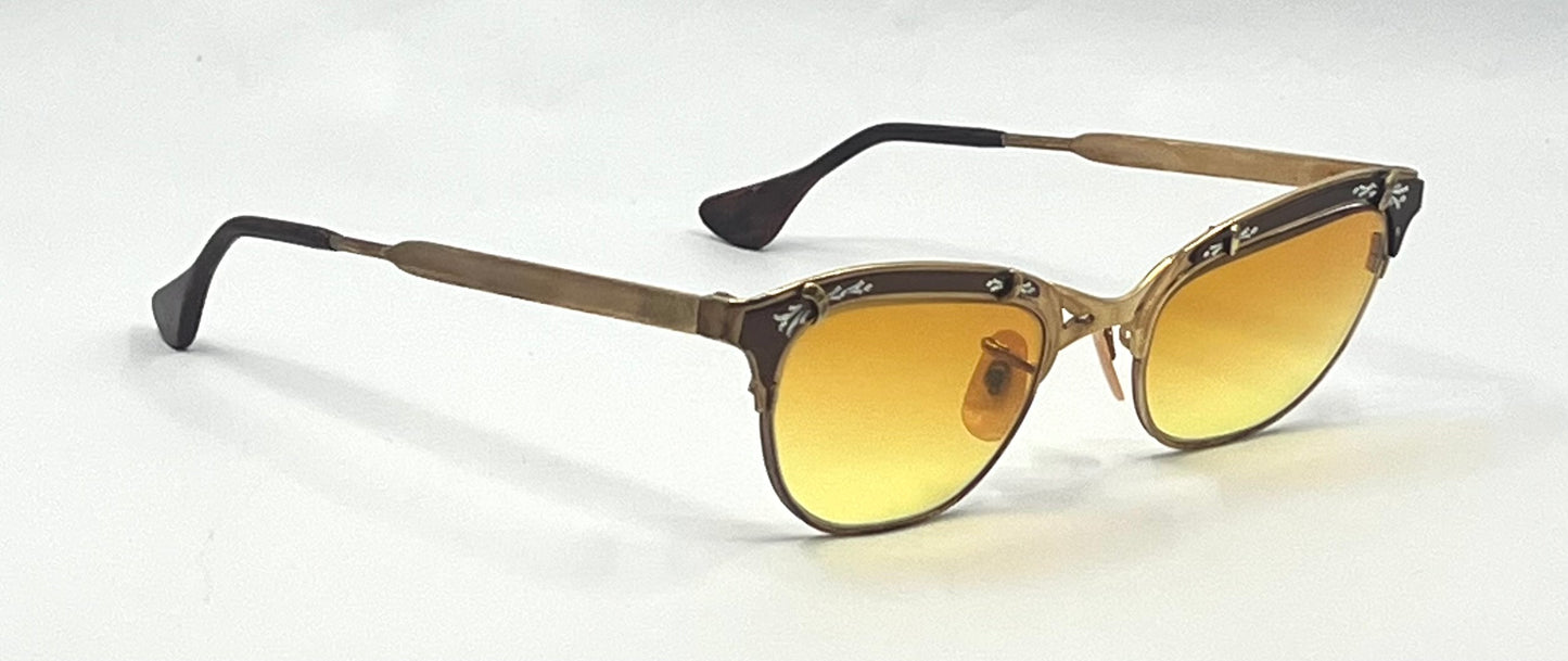 Gaspari 12K Gold Filled Browline Vintage Sunglasses-New Custom Lenses