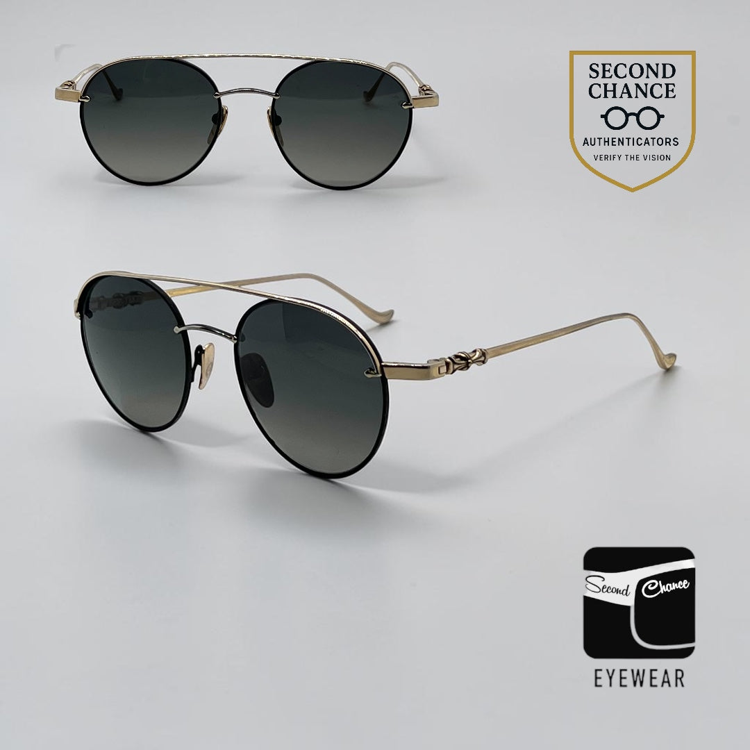 Chrome Hearts Bubba-A Black Gold Titanium ZEISS Aviator Sunglasses Case Cloth Japan