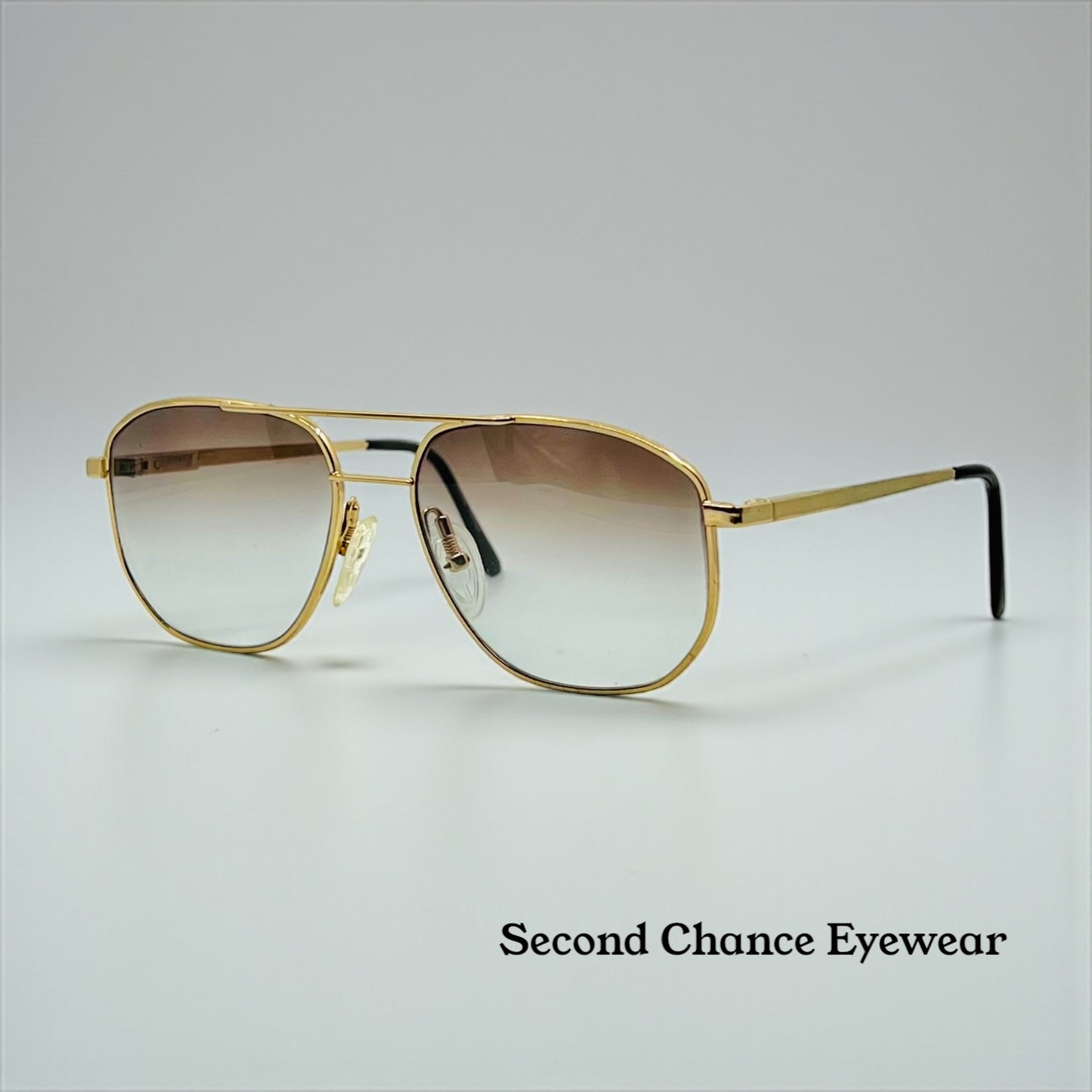 Studio 123-R-Flex Gold Aviator Sunglasses-New Gradient Custom Lenses-1970s Vintage