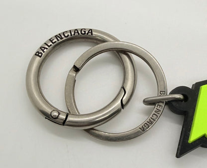 Balenciaga Logo Keychain-Neon Green Black-Silver Hardware-Authentic