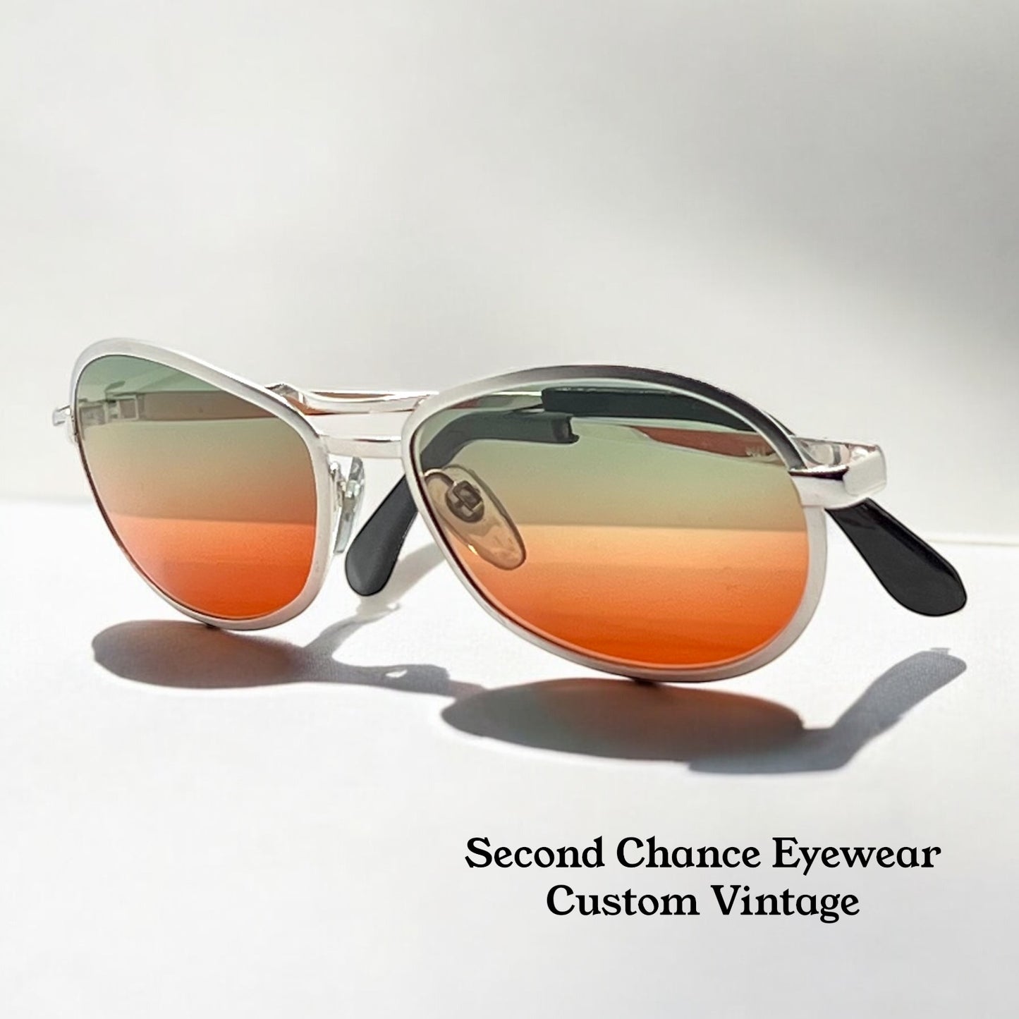 NOS SUZY GILT Vintage Silver Aviator Sunglasses w/New, Custom Sunset Fade Gradient Lenses