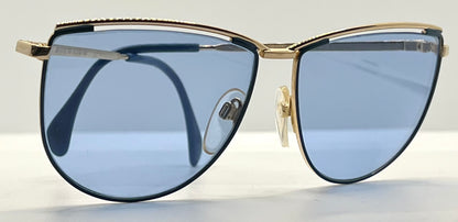 Silhouette V6050 Vintage Gold Sunglasses w/New Solid Blue Custom Lenses-57mm-Austria