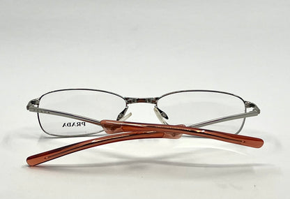 Prada VPR 76C Vintage Eyeglasses-Full Rim-Silver Orange Tips-Unworn-Made in Italy