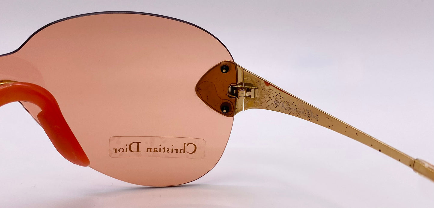 Vintage Christian Dior 2000 “John Galliano” Pink Shield Sunglasses – Y2K Iconic Gold-Tone Rimless Design