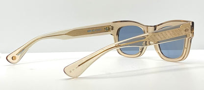 Garrett Leight WOZ BRE Sunglasses Champagne 49-21 Blue Lens Full Kit NWT