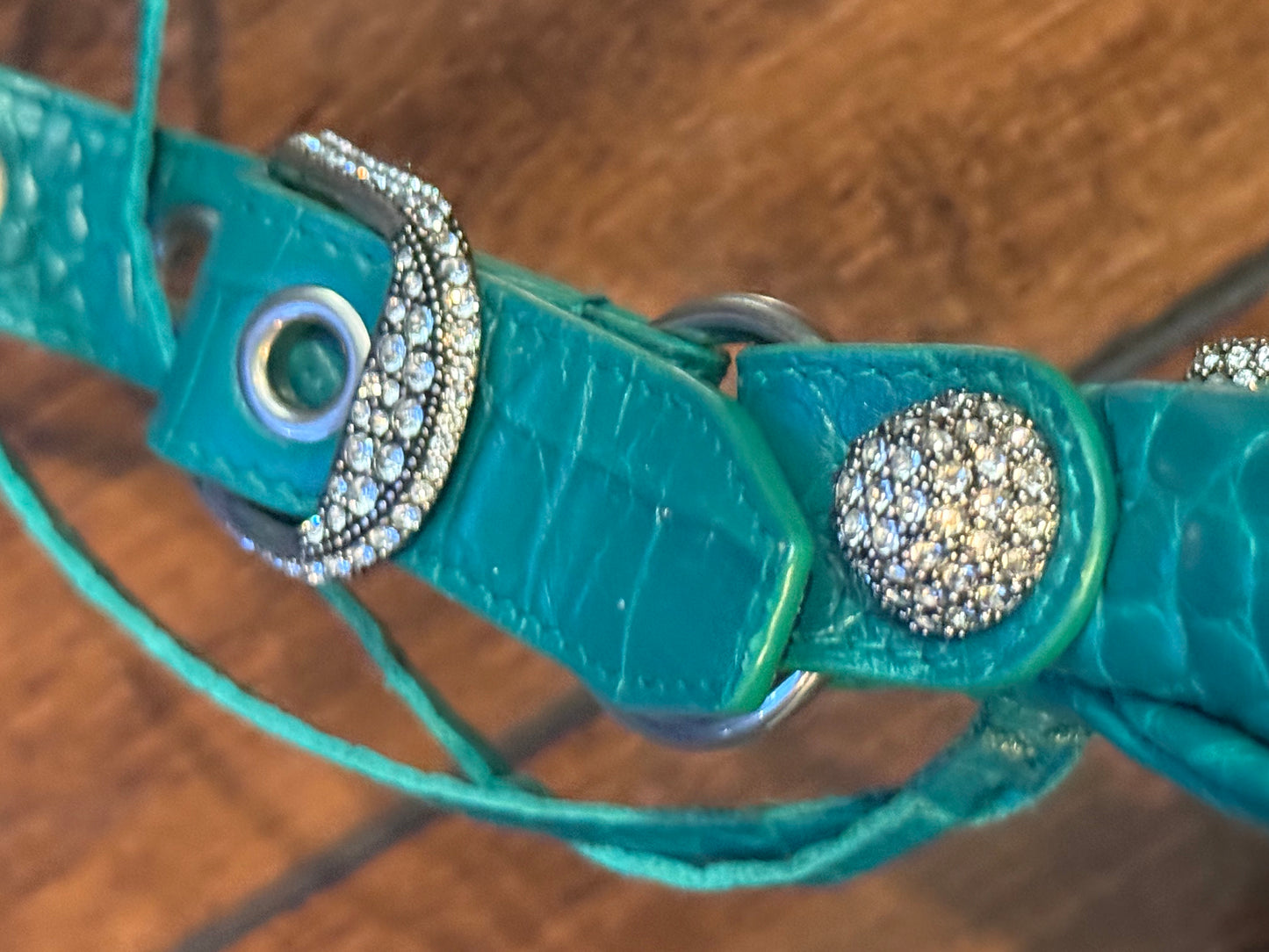 Balenciaga Le Cagole XS Green Croc Embossed Crystal Stud Bag Full Set